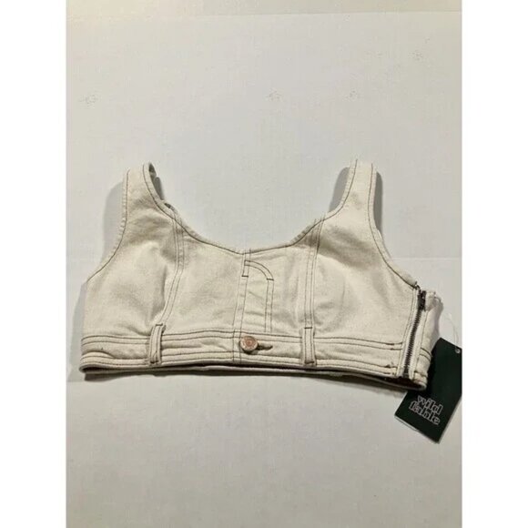 NWT! WILD FABLE Ivory Cream Denim Jeans Cropped Tank Top Vest - Picture 6 of 9